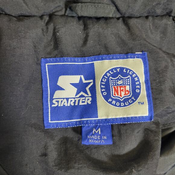 Starter Dallas Cowboys Puffer Coat Jacket Full Zip Vintage NFL Black Mens Med - Picture 8 of 14